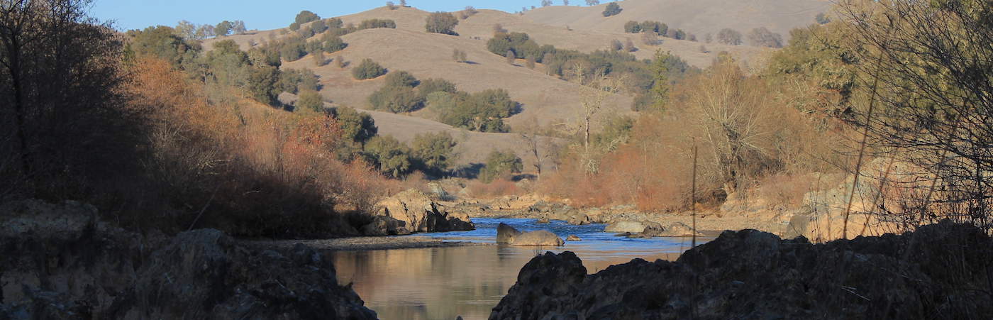 The South Fork flows along the foothills of the Sierras