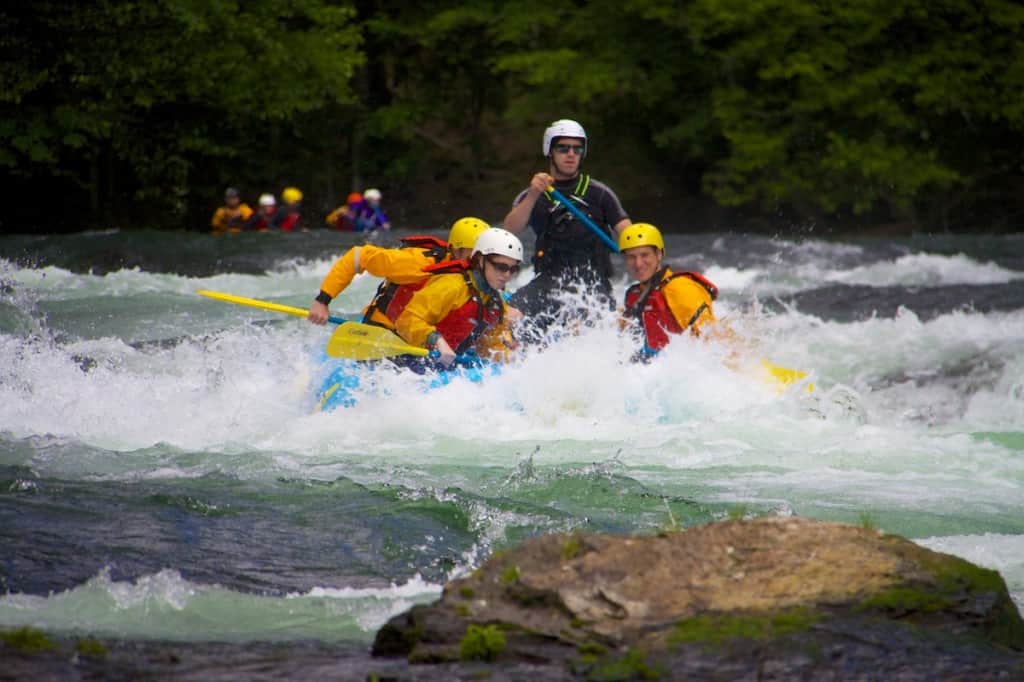 Rafting the first drop at Stairstep Rapid