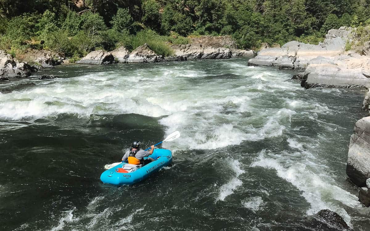 Inflatable kayak in Upper Black Bar Falls