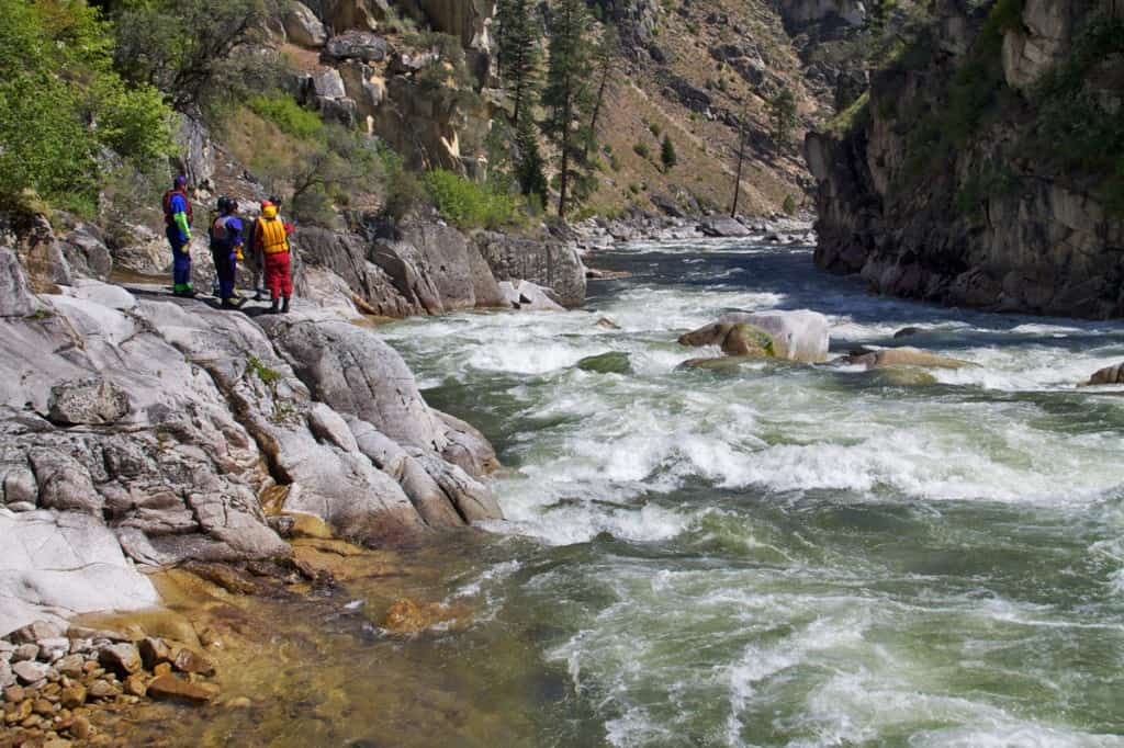 Scouting Devil Creek Rapid on the South Fork of the Salmon River