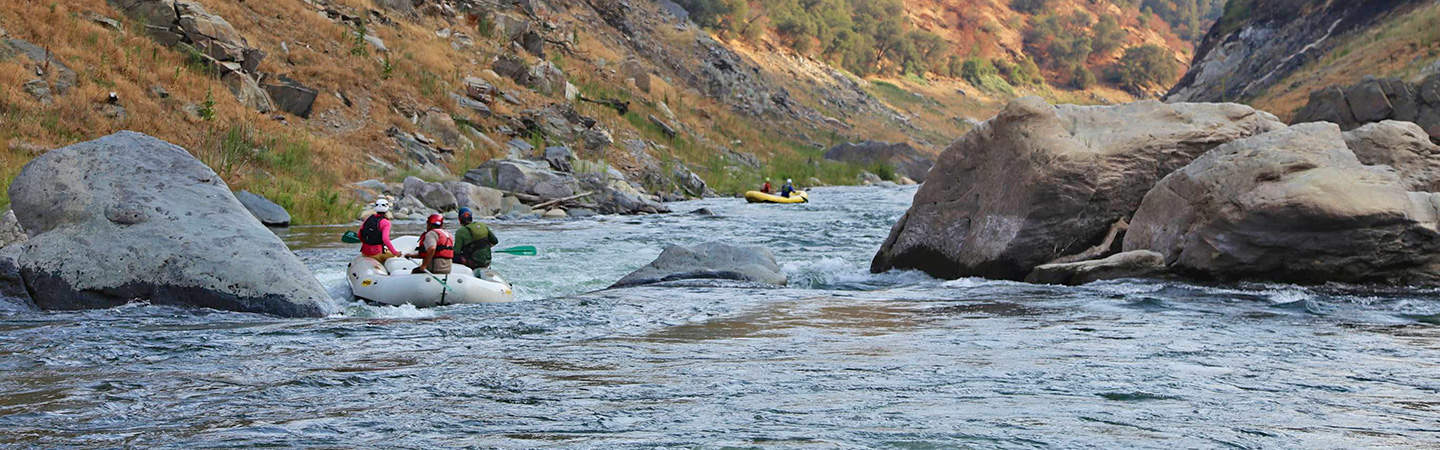 Rafts at Death Rock Rapid on the Stanislaus River