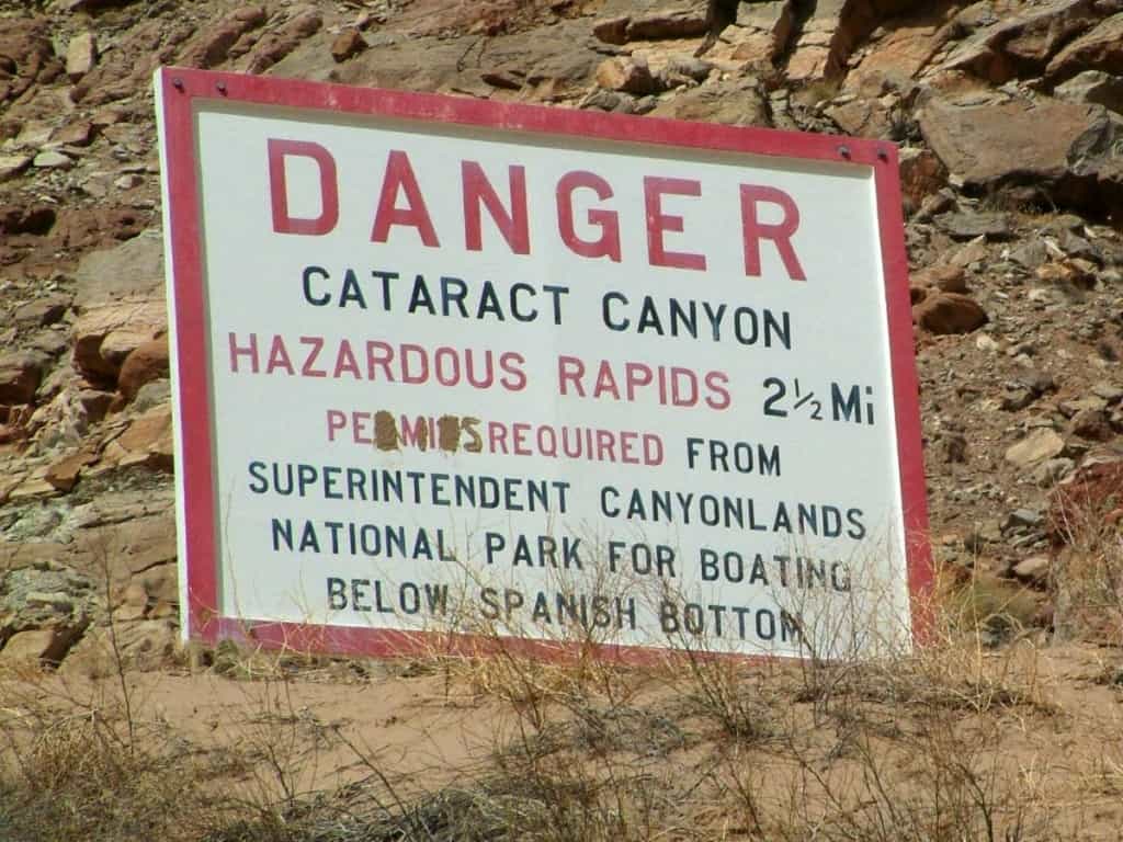 Sign at the beginning of Cataract Canyon