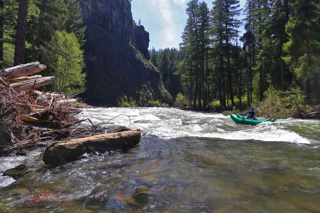 Rowing through the location of the historic logjam