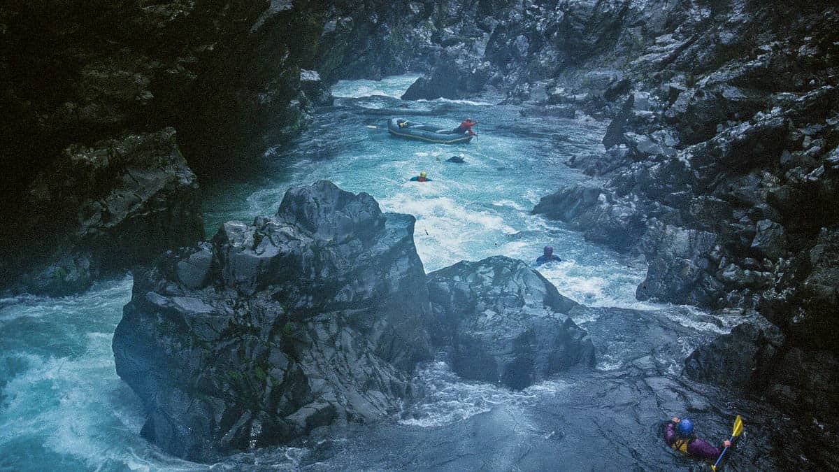 Swimmers above Final Rapid in the South Fork of the Smith Gorge