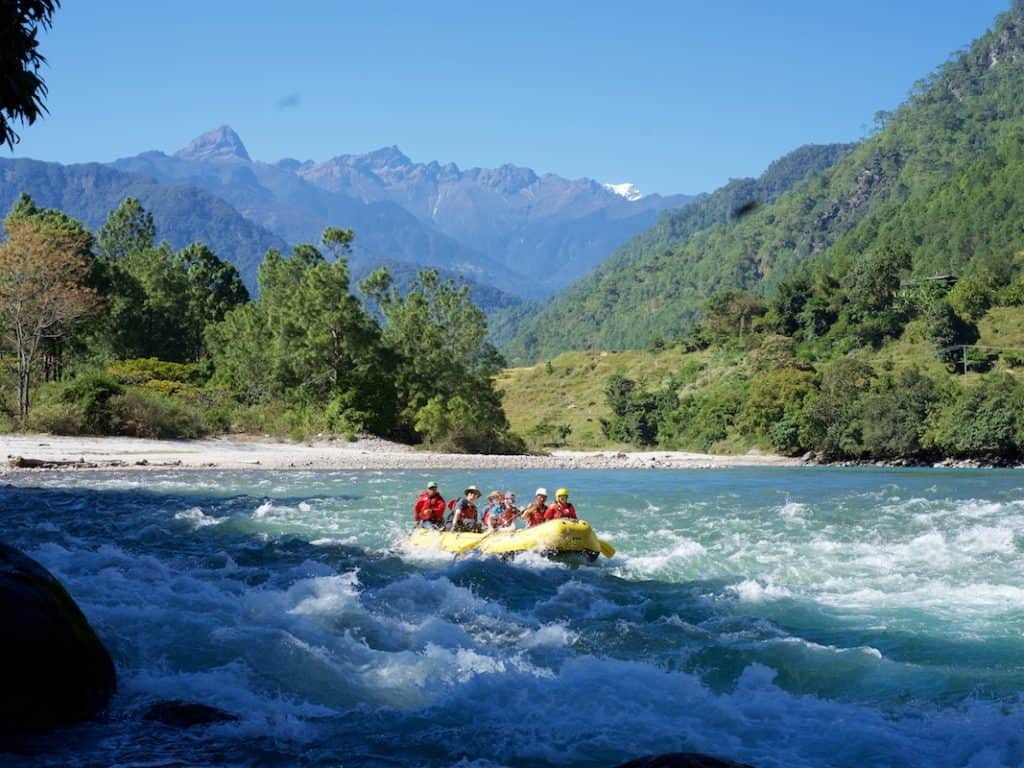 Rafting Trixie's Revenge Rapid on the Mo Chhu in Bhutan
