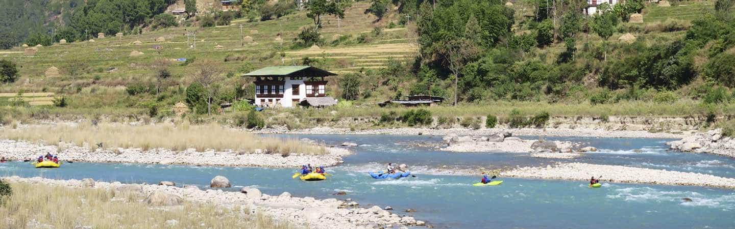 Rafting and Kayaking by Bhutanese homes and rice fields is a highlight of the Pho Chhu