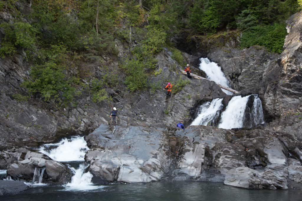 Exploring waterfalls at the Cottonwood Island Camp