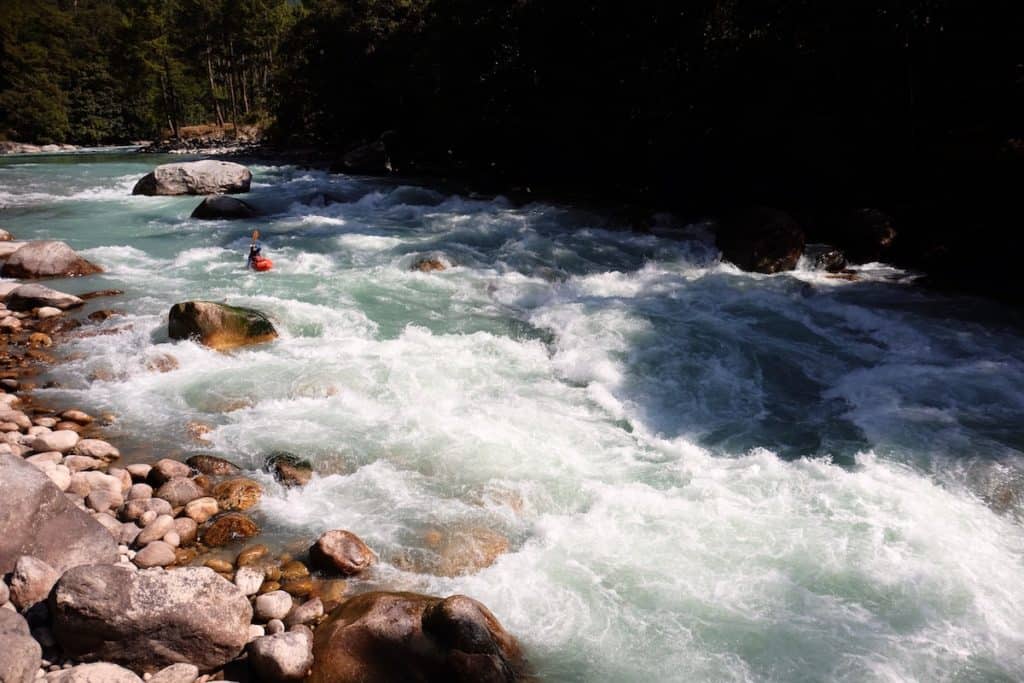 One of the fun big water Class III rapids on the Upper Pho Chhu