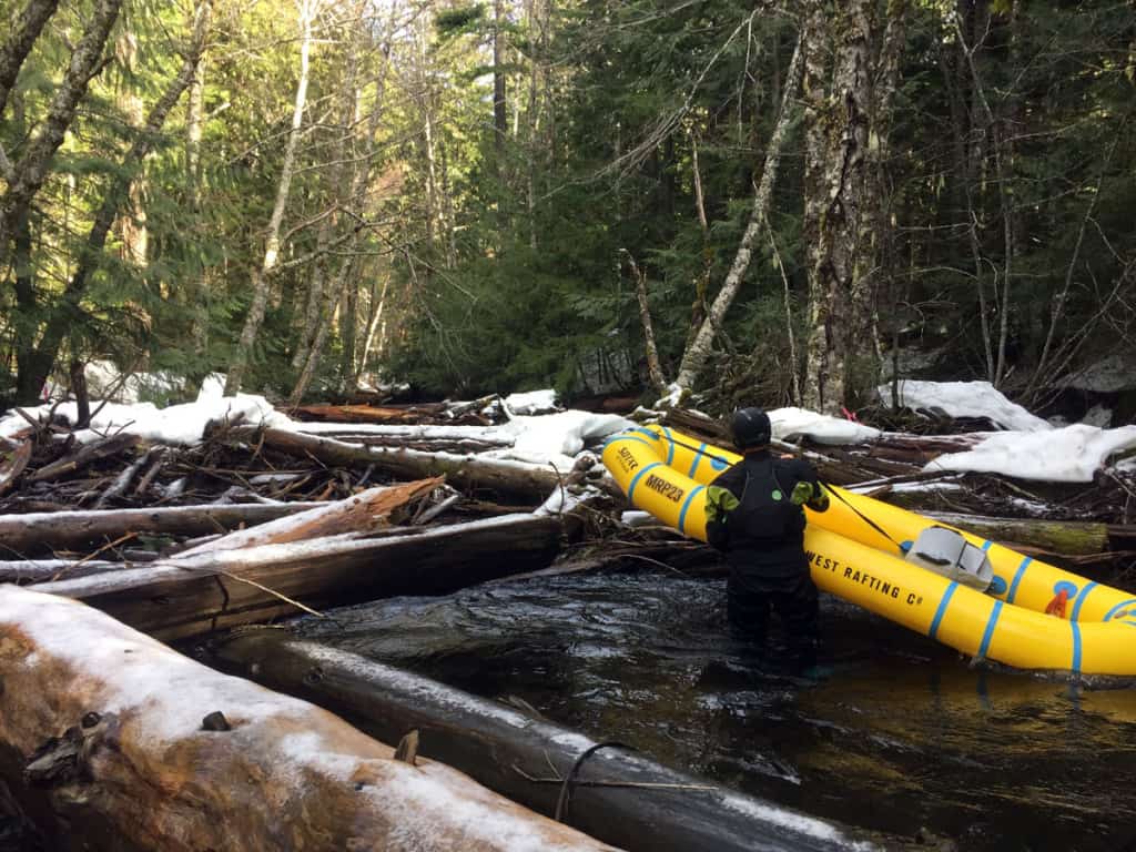 One of the more difficult wood portages on the Clear Branch of the Hood River below Laurance Lake