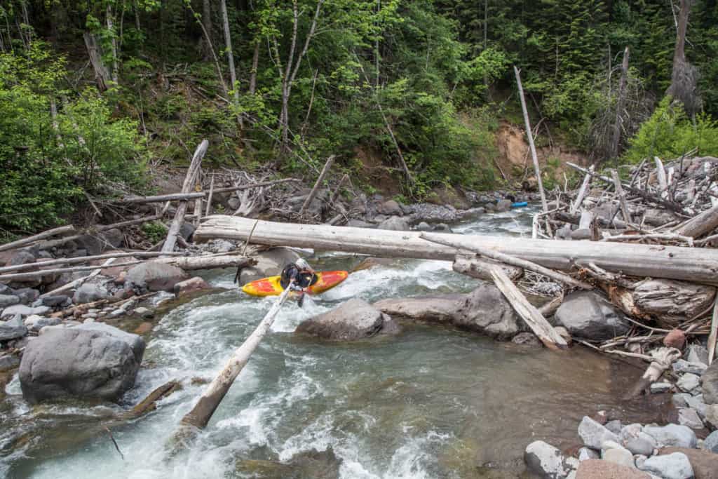 Typical log choked rapid on the Middle Fork of the Hood River