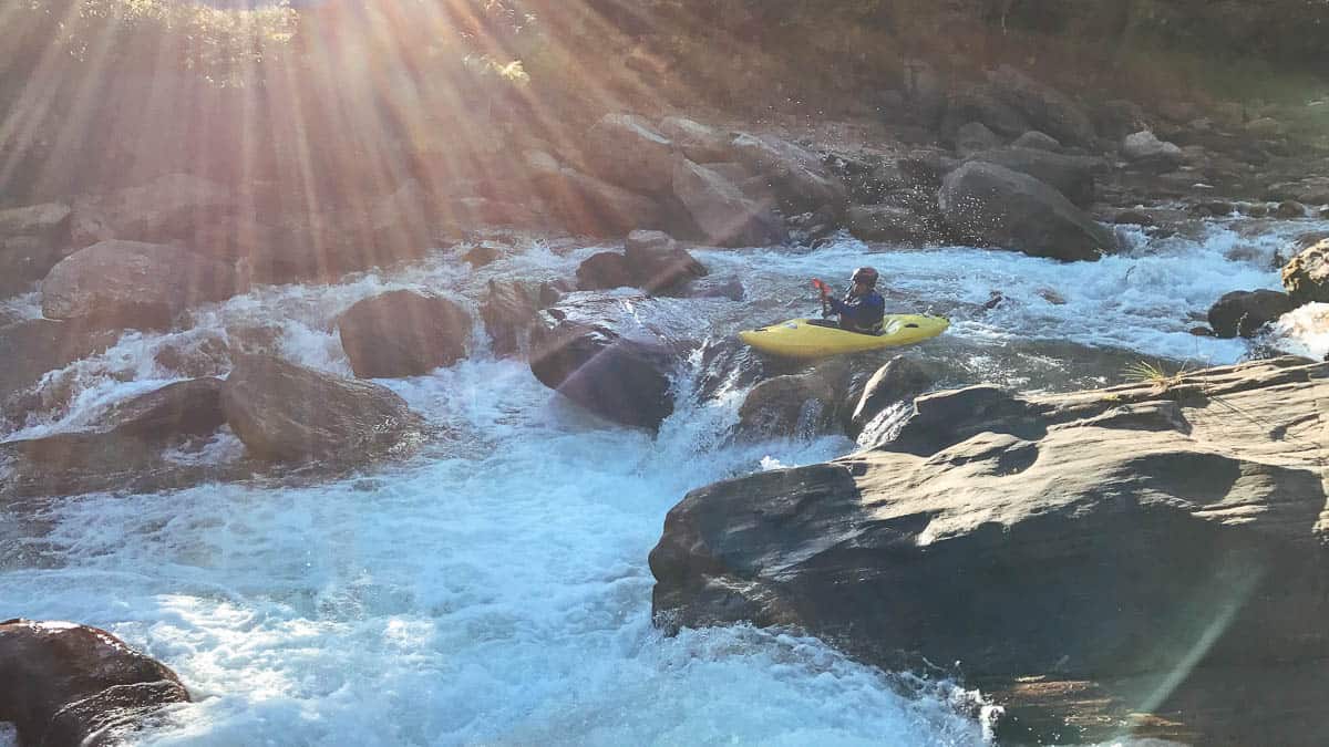 Thinley in the entrance of the biggest rapid on the Druk Chhu