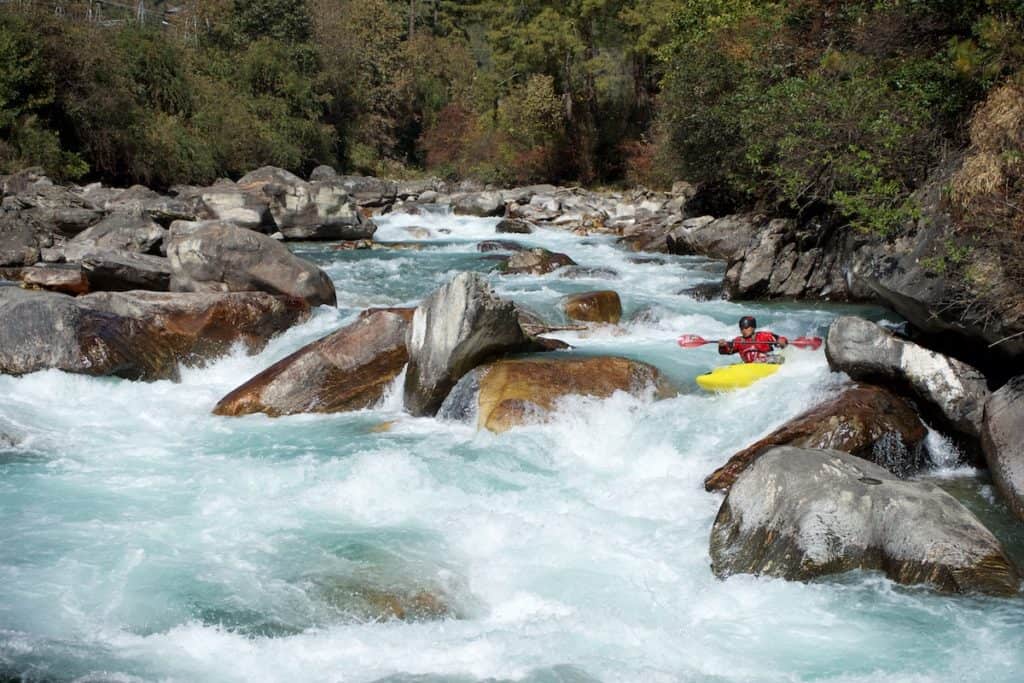 Thinley running Big Thinley Rapid on the Upper Thimphu Chhu