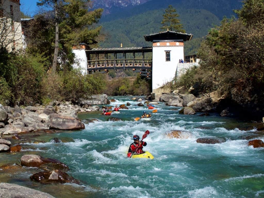 Kayaking below Pangrizampa Lhakang