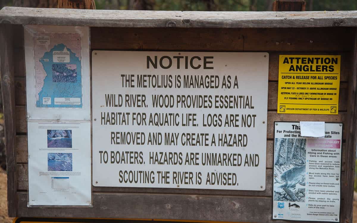 Sign at put-in for the Lower Metolius River
