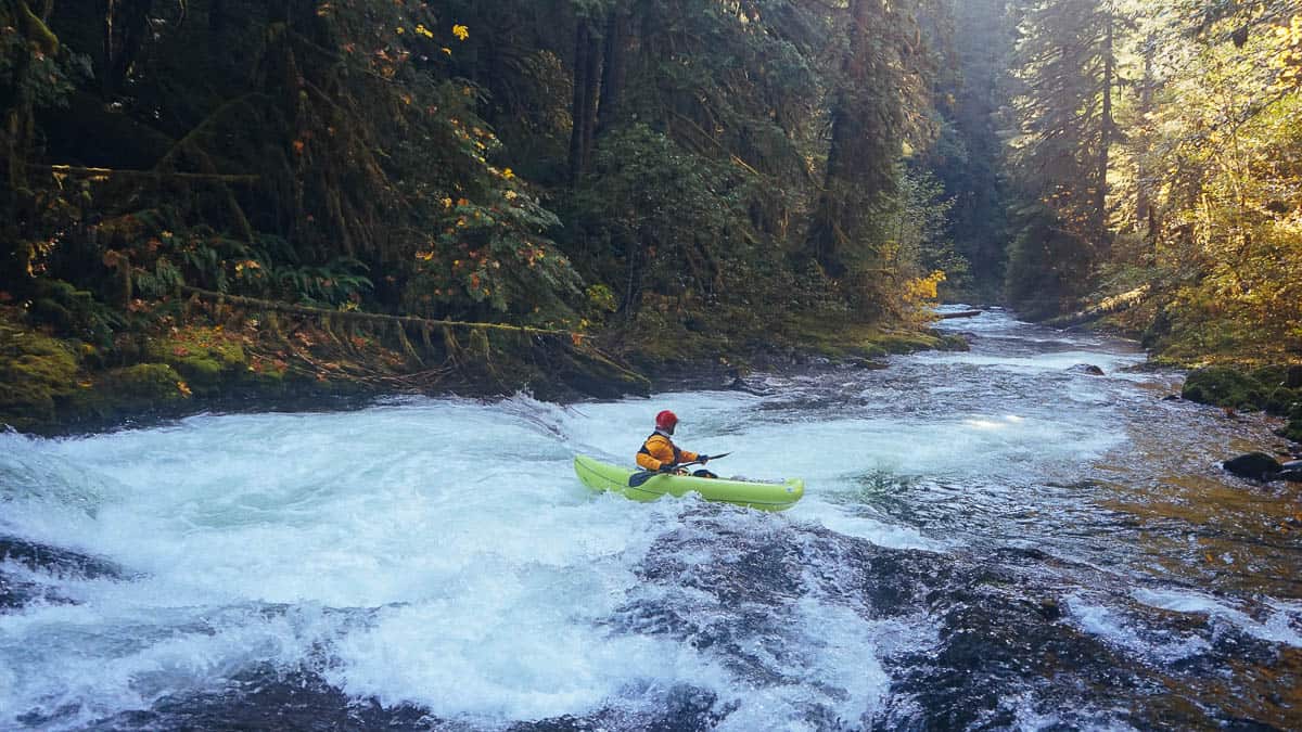 Inflatable Kayak in the 2nd drop on Gabes Hole