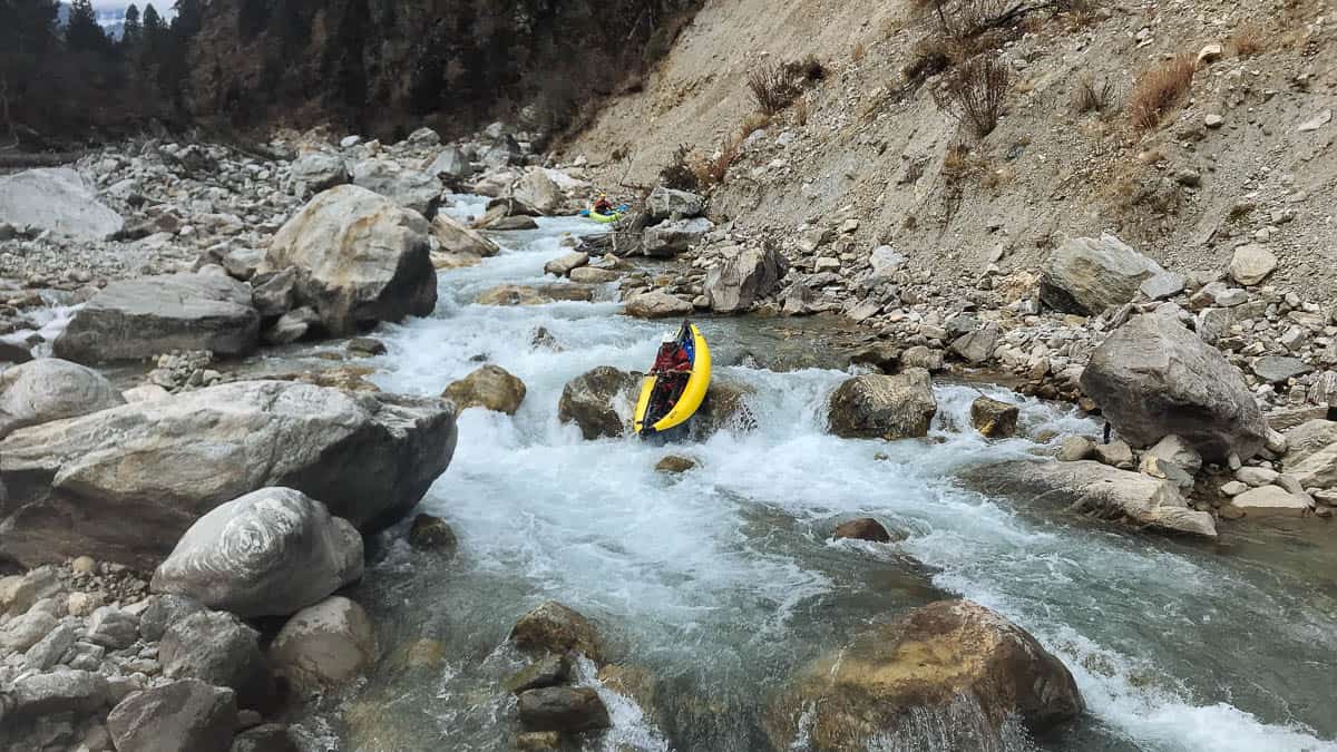 Inflatable Kayak on the headwaters of the Mo Chhu