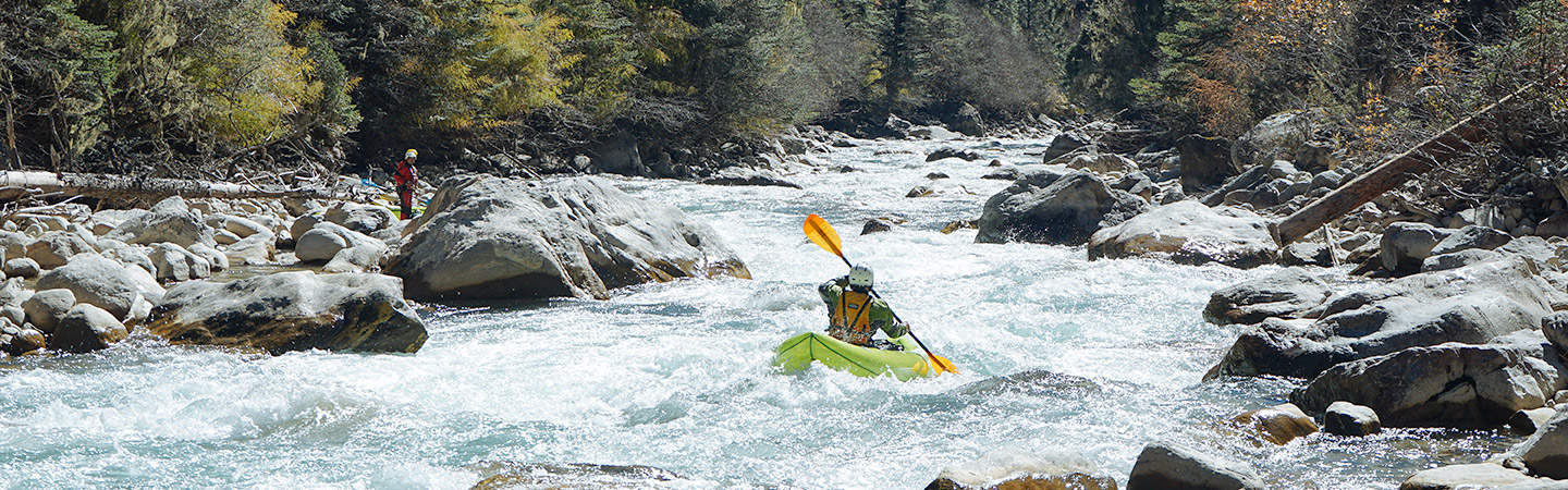 Kayaking just below the confluence of the Mo Chhu and the Masang Gang Chhu