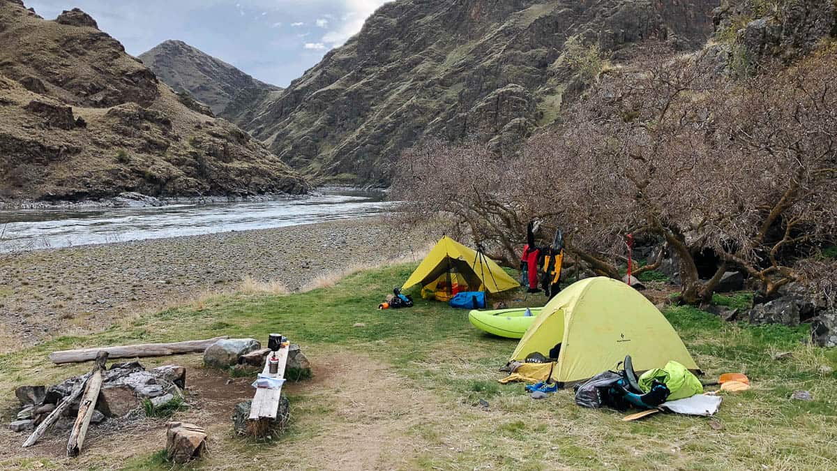 Camping at the confluence of the Imnaha and Snake Rivers in Hells Canyon