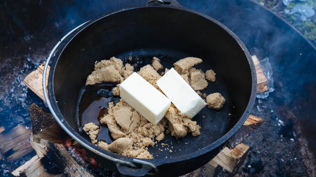 Caramelizing brown sugar over a fire