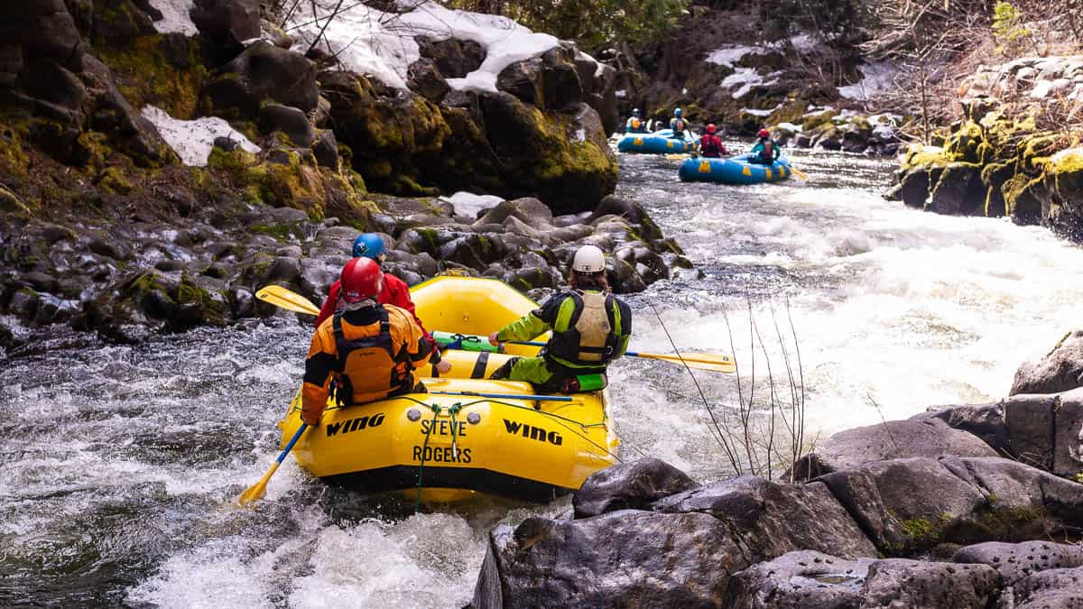 Rafting one of the many fun rapids on the Farmlands section of the White Salmon River