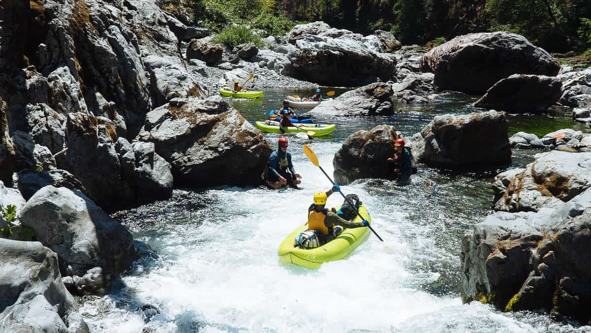 Paddling the tricky chute at Allen's Alley on the Chetco River