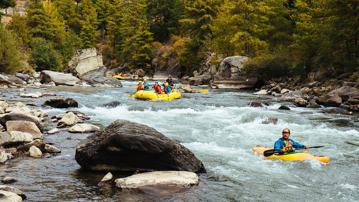 Rafting and kayaking on the Thimphu Chhu in Bhutan