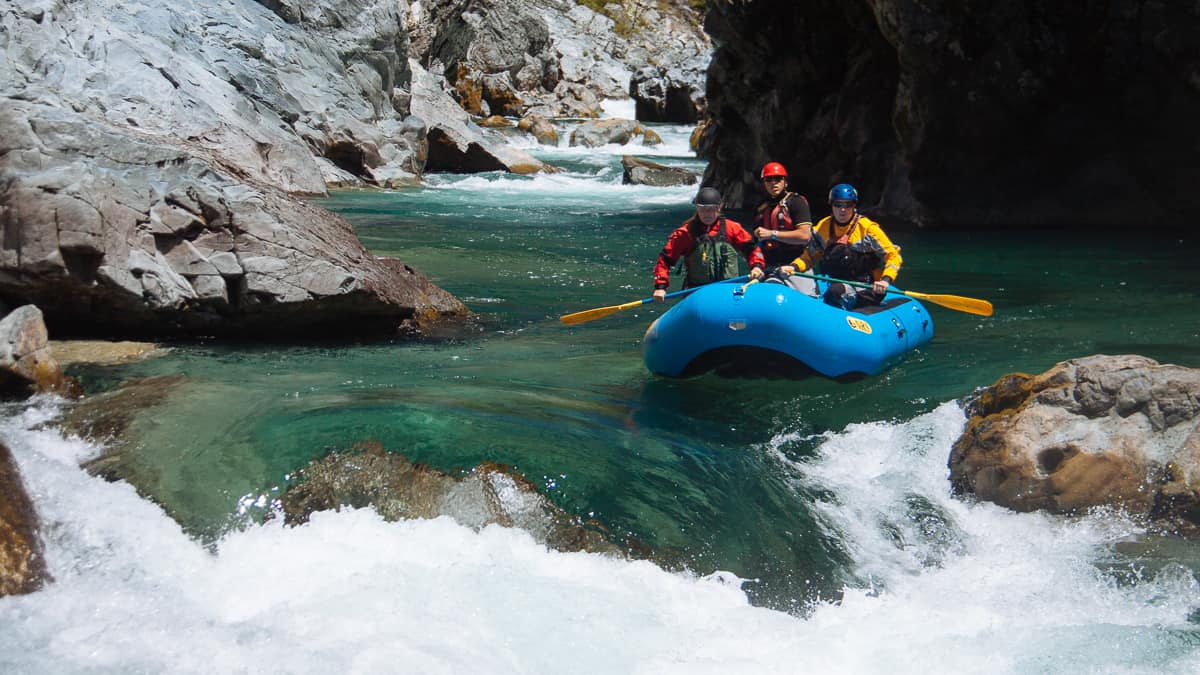 Raft in Oregon Hole Gorge at Low Water