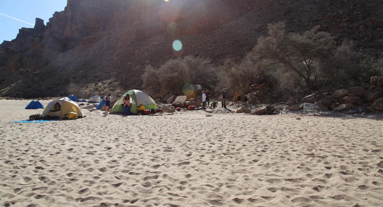 The big, beautiful beach campsite at Brown Betty is big enough for a thirty person trip to spread out.