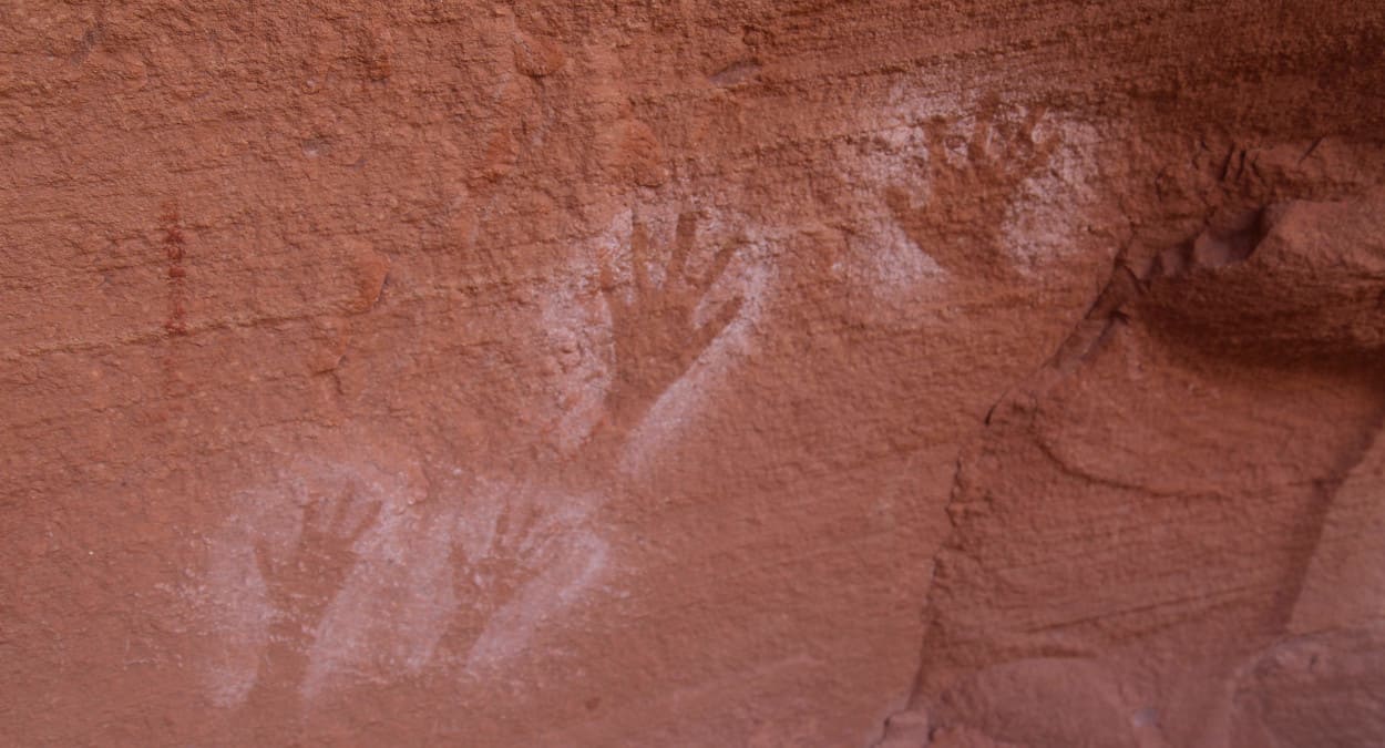 Handprint pictographs at Lathrop Canyon.