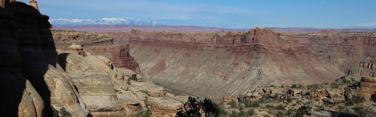 The snow-capped La Sal Mountains are visible from the Doll’s House on an early spring trip. Photo by Zach Blumenthal.