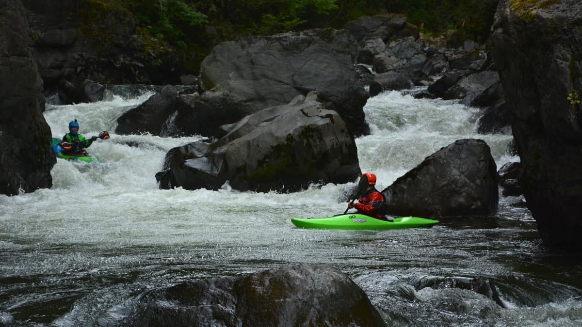 A pair of kayakers in Double Drop.