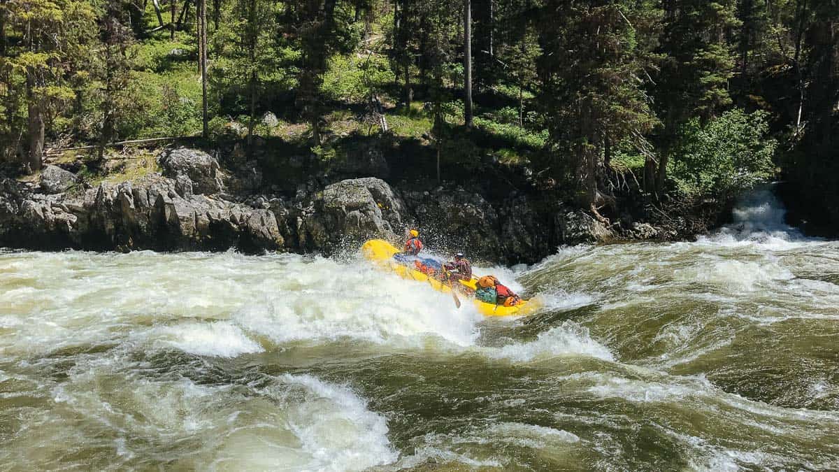 An 18' raft in the hole at Velvet Falls at 6.5 feet
