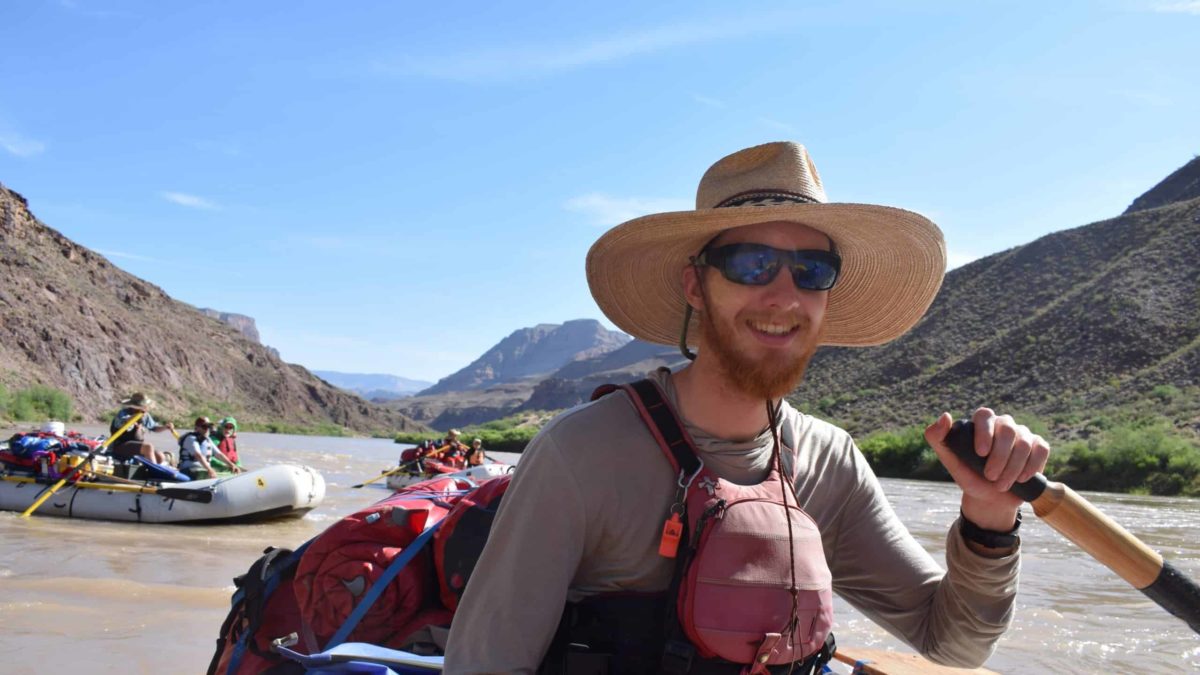 A hat and sunglasses are river essentials.