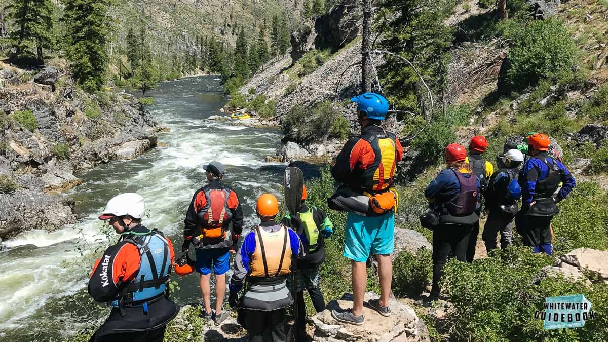 Scouting Pistol Creek Rapid on the Middle Fork of the Salmon River