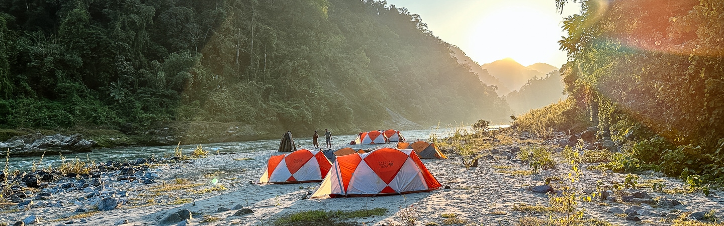 Camping on the Drangme Chhu in Bhutan