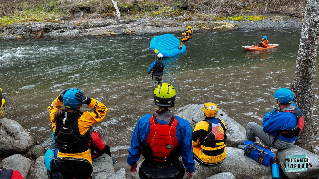 Flip practice in a whitewater rescue course