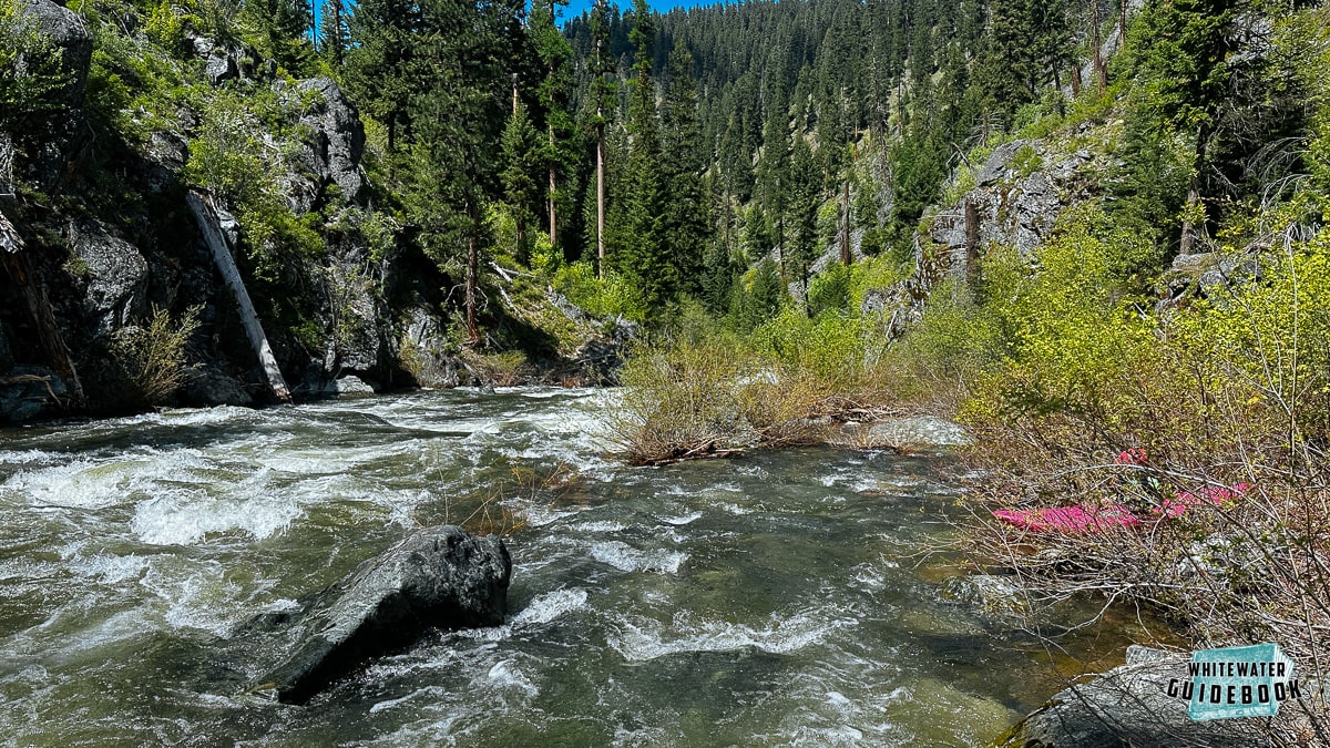 Launching below a log portage on the North Fork of the John Day River