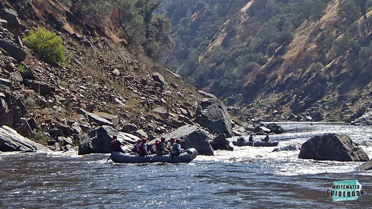 Pinball Rapid on the Tuolumne River - notices the high water line of Don Pedro Lake