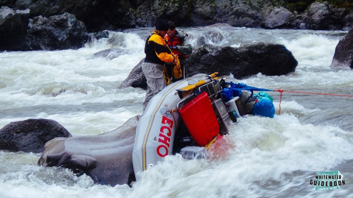 Using a Z-Rig to pull on a wrapped raft in Blossom Bar Rapid
